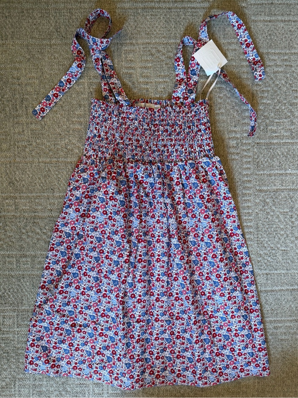 NWT Lila & Hayes Girls red white and blue Tie-Shoulder Floral Sundress 12